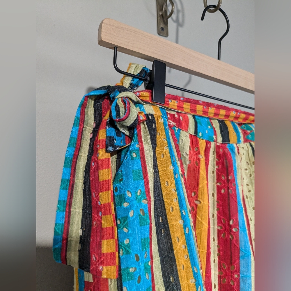 Anthropologie Verb Rainbow Vertical Stripe Ruffle Wrap Skirt M - Picture 8 of 16